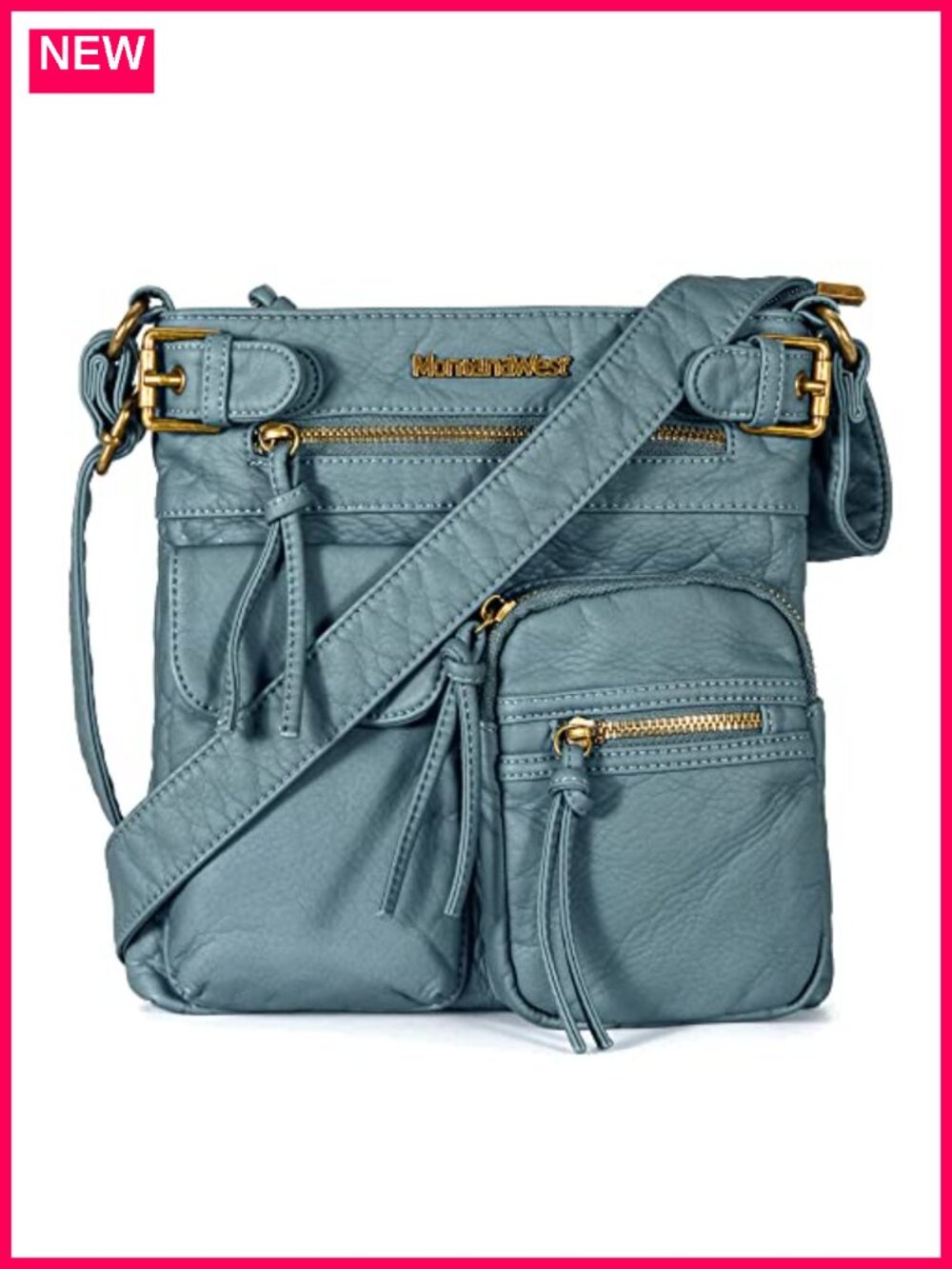 Washed Vegan Leather Crossbody Bag Multi Pocket Shoulder Purse